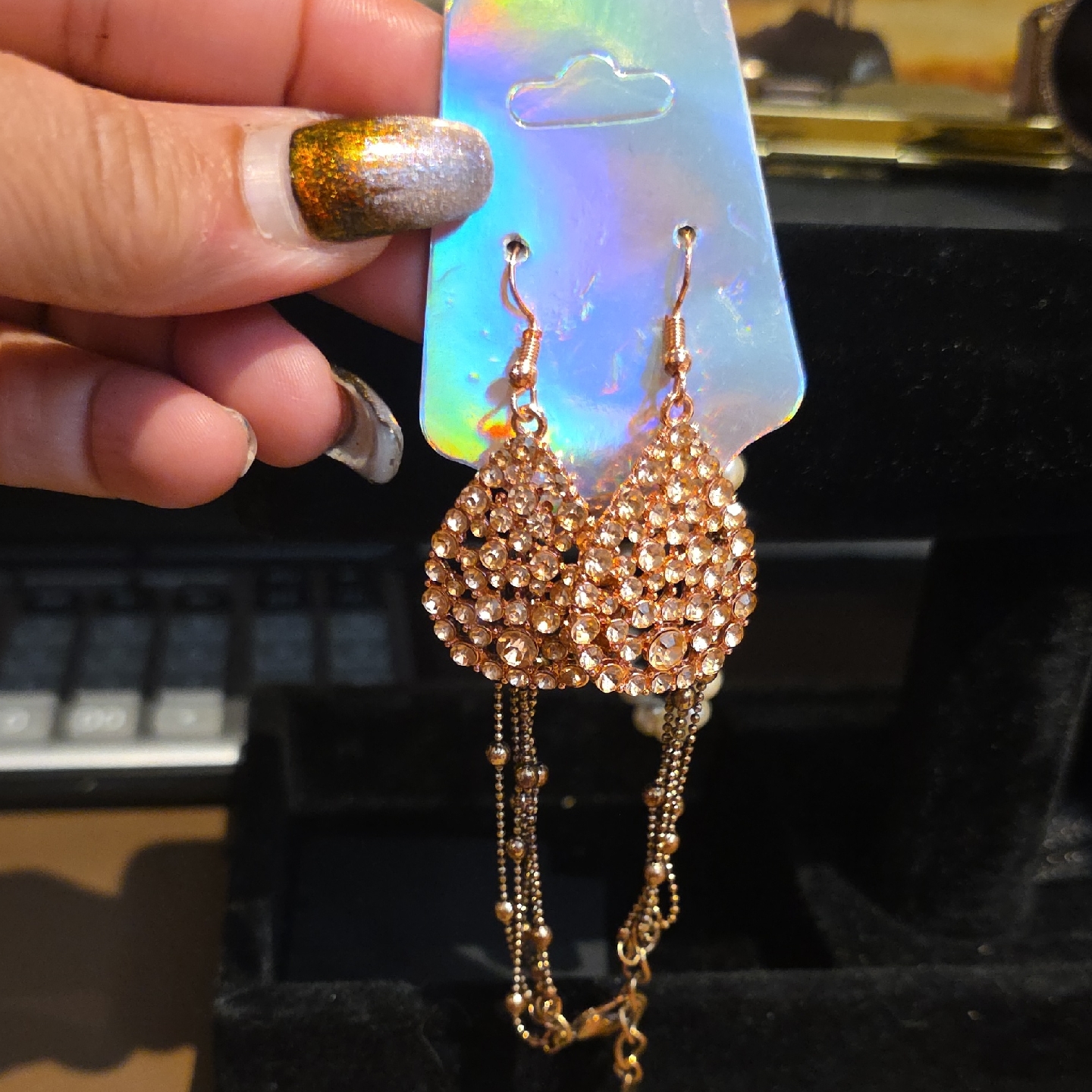 Aldo Rose Gold Crystal Teardrop Dangle Earrings